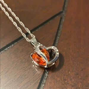 Sterling silver orange heart pendant necklace